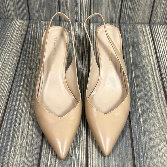 Stuart Weitzman Eva Women Pointed Toe Slingback Pumps Heels Fawn Beige Sz 10.5B - Picture 2 of 12